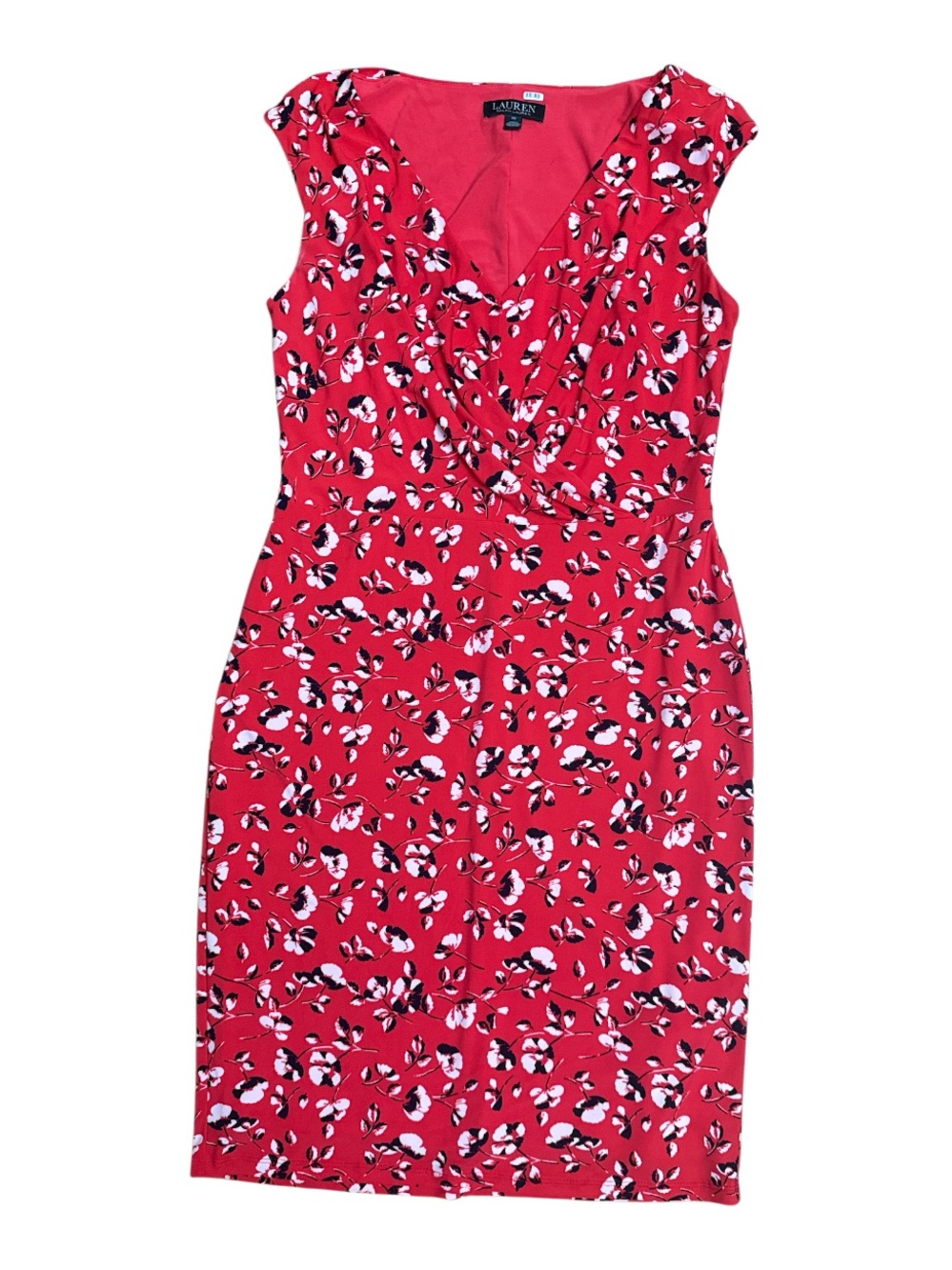 Lauren Ralph Lauren Red Floral V-Neck Sheath Dress